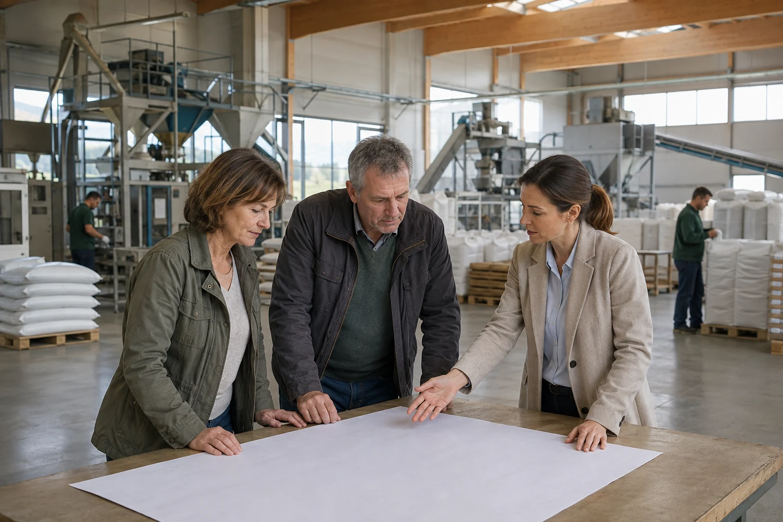 Eigentümer besprechen den Verkauf eines Saatgut-Verarbeitungsstandorts